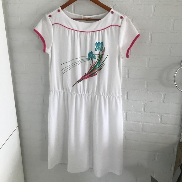 Vintage Marty Fashions Ltd 1980s White Summer Dress Stranger things Eleven L - Picture 2 of 6